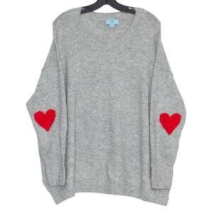 CeCe Sweater Heart Valentines Oversized Romantic Cottage Y2K Elbow Patch Gray 2X